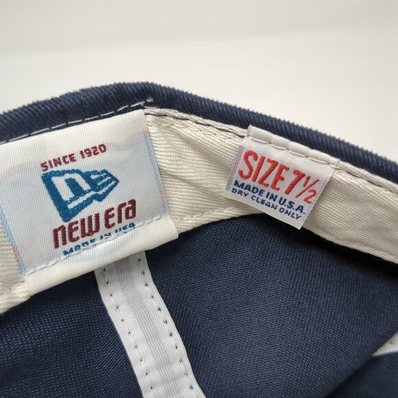 New Era Fitted Baseball Hat Blue 7 1/2 Embroidered Vent Holes Vintage USA - Picture 9 of 9